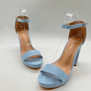Allegra K Sandals Womens‎ 8.5 Blue Chunky High Heels Ankle Strap Buckle NEW